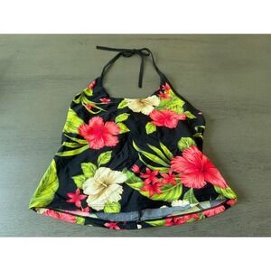 black floral CHEROKEE  swimsuit top tankini size 12